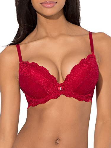 Smart & Sexy Women's Maximum Cleavage Underwire Push Up Bra, Red, 32A