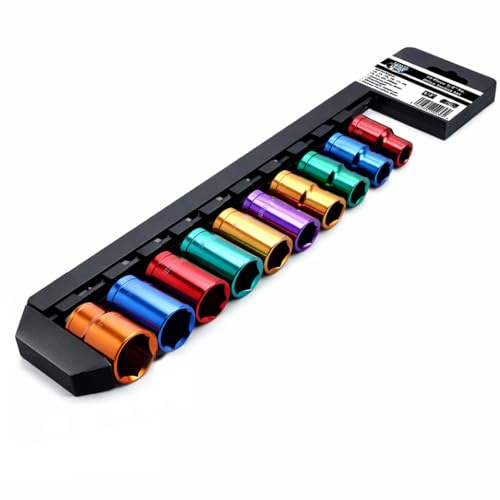 Autojack 10 Piece Socket Set Multi Coloured, 1/2 Square Drive Metric Standard