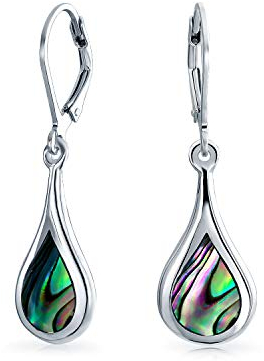 Geometrische Irisierende Regenbogen Natur Abalone Schale Natürliche Mittlere Regentropfen Tränen Dangle Ohrringe Für Frauen Teenager .925 Sterling Silber Lever Back