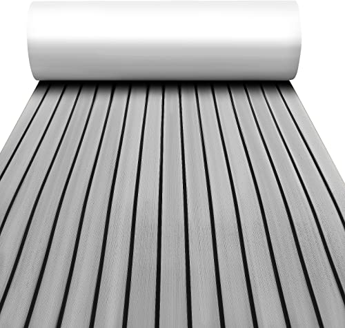 Toogou Neue Generation Eva-Schaum rutschfeste Marine Matte Rückseite mit 3 M Klebstoff, Synthetische Teakdecks für Boote, Kajak (Grey with Black Stripes)