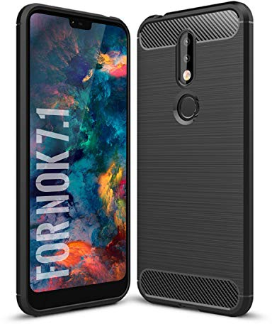 SCL Nokia 7.1 Hülle Für Nokia 7.1 Hülle, [Schwarz] Handyhülle Exquisite Serie-Carbon Design Schutzhülle mit Anti-Kratzer und Anti-Stoß Absorbtion Technologie für Nokia 7.1