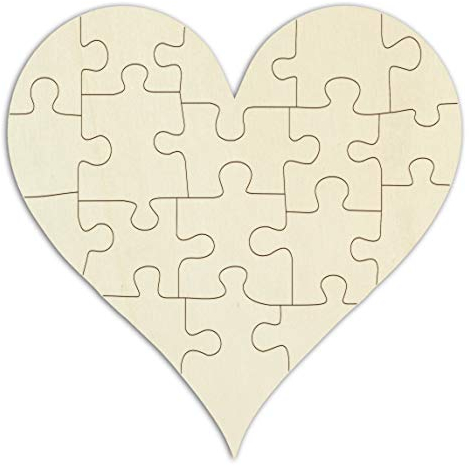 Holzpuzzle Spitzes Herz zum Bemalen und selbst gestalten - 18 Teile, 29 x 29 cm - personalisierbares Herz-Puzzle aus Schichtholz