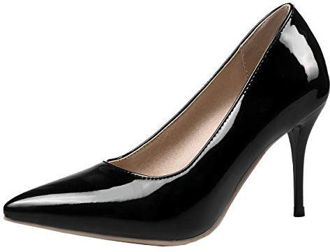 LUXMAX Decolte Donna con Tacco Alto Spillo Vernice Scarpe High Heels Stiletto a Punta da Lavoro Eleganti Slip On Shoes (Nero) - 34 EU