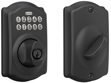 Schlage Camelot Electronic Keypad Deadbolt Lock, Keyless Front Door Entry, Mechanical Key Backup Included, Matte Black, BE365 CAM 622
