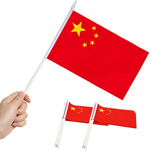 Anley China Mini Flag 12 Pack - Petits Drapeaux Chinois Miniatures portatifs sur bâton - Couleurs Vives et résistantes à la décoloration - 5 x 8 Pouces avec Poteau Solide et Haut en Lance