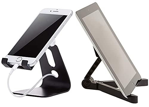 Amazon Basics Adjustable Tablet Stand & Adjustable Cell Phone Stand for Iphone and Android | Black