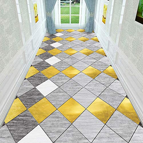 YJRBZ Nordic Style-Runner-Wolldecke-Teppich for Flur, Grau, Gelb, Gold-geometrischen Muster Fußboden Langer Läufer Teppich for Flur/Küche/Treppen (Size : 80×200cm)