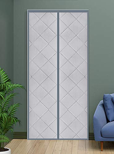 Cozomiz Isolant Thermique Isolation Porte Avec Magnétique Moustiquaire Rideau De Porte Isolant Coton Rideau d'occultation Coupe-vent Imperméable 80x210cm Cuir PU Argent