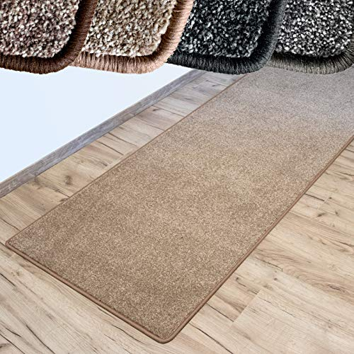 Floordirekt Velours-Teppich Lyon | Widerstandsfähig & pflegeleicht | viele Farben & Größen | Wohnteppich oder Läufer | Robuster Action-Back-Rücken (Beige-Meliert 73, 66 x 400 cm)