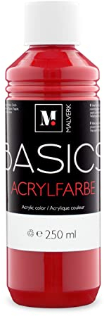 Malverk Basics® - je 250ml hochwertige Acrylfarbe | Malfarbe | Made in France | auch geeignet für Acryl Pouring | schnell trocknend | wasserfest und lichtecht | auf Wasserbasis | Primärrot