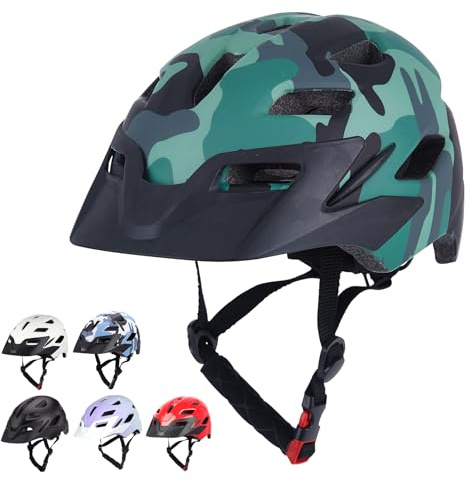 Kids Bike Helmet, Adjustable Toddler Youth Helmet with Detachable Visor & LED Light for 3-5/5-8/8-12 Years Boys Girls, Multi-Sport Helmet for Bicycle Cycling Scooter Skating, 2 Sizes
