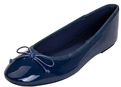 FEVERSOLE Women's Macaroon Colorful Memory Foam Cushion Insock Patent Ballet Flat Navy Size 7 M US
