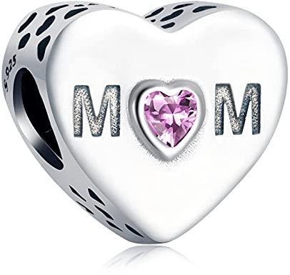 Annmors Femme Charms Cœur de Maman Rose Argent Sterling 925 Pendentif avec Zircon Cubique pour Bracelet