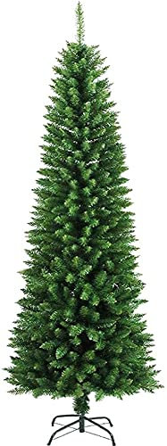 Abaseen 7FT Green Pencil Slim Artificial Christmas Tree, Xmas Tree 620 Tips Easy Assembly Foldable Reusable Strong Metal Stand, Indoor Outdoor Decoration for Christmas (Green Pencil Slim, 7 FT)