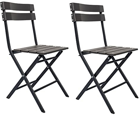 Rebecca Mobili 2er-Set Klappstühle, Outdoor Gartenstuhl, Kunststoff Stahl, Grau Schwarz, Garten Balkon Bar - Maße HxBxT: 78 x 37 x 45 cm - Art. RE6705