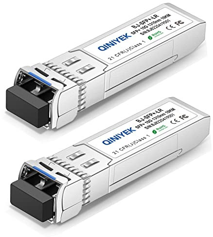 QINIYEK 2Pack 10GBase-LR Monomode Module, 10Gb/s SFP+LC Transceiver pour Cisco SFP-10G-LR,Ubiquiti UF-SM-10G,Meraki MA-SFP-10GB-LR,Mikrotik,Supermicro,Netgear (SMF,1310 nm,10 km,DDM)