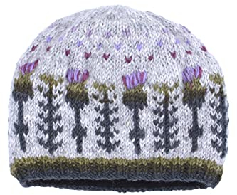 Pachamama Damen Wollmütze Handgestrickt Schottendistel Design mehrfarbig Einheitsgröße handgefertigt extra warm Fair Trade