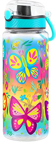 Home Tune Cute Water Bottle, BPA FREE Tritan, Leak Proof, Easy Clean, Carry Handle, 680ml - Butterfly