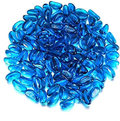 Peygre 1000 g/1 kg Glassteine, Glasnuggets Klar Blau, Glas Muggelsteine, Dekosteine Glasmosaiksteine Glas für Vase Deko - Cashew-Form
