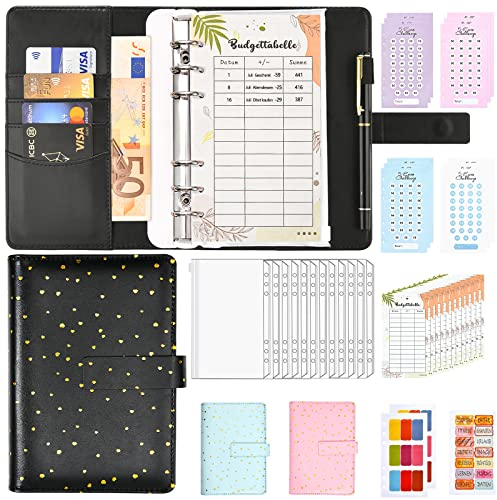 Budget Planner Deutsch - A6 Budget Binder Ringbuchordner Geld Organizer Sparen - Finanzplaner Cash Stuffing Haushaltsbuch mit Geldfacher - Budgetplaner Sparbuch mit Folien für Sinking Funds