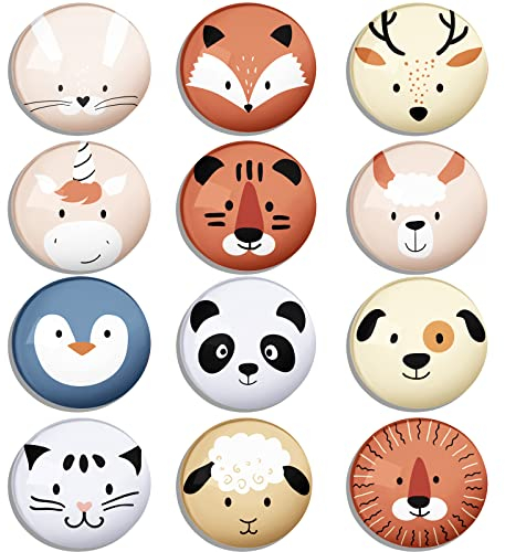 Berkin Arts 12 Piezas Lindo Redondo Cristal de Vidrio Fuerte Imanes de Nevera Magnético Pegatina de Nevera Arte Peludo Formas de Animales Lindos Animal Individual Animales Lindos