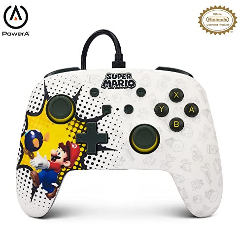 PowerA Manette filaire améliorée pour Nintendo Switch, modèle Switch OLED et Nintendo Switch Lite, accessoire de jeu, manette de jeu, manette filaire, sous licence officielle - Mario: Bob-omb Blast