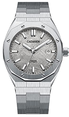 CADISEN Automatische mechanische Herrenuhr Wasserdicht Kalender Business Gentleman Mann Stil Stahlband Uhr, GRAU, Moderner Luxus