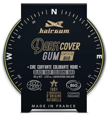 Hairgum Black Bio Gum Haarwachs mit 100% natürlichen Inhaltsstoffen - graue Haare abdeckende schwarze Haarwachs - 80 ml