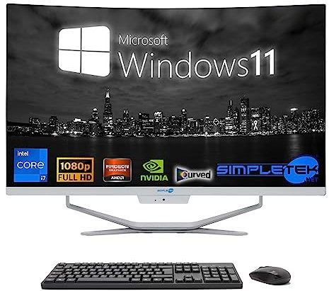 SIMPLETEK All in One 27 Curved Computer | Intel i7 10th Gen Processor | RX550 4GB Video Card | Windows 11 | 32GB RAM 2TB SSD | Ideal for Graphics, Gaming, Work