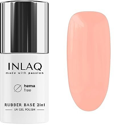 INLAQ® 2in1 Rubber Base Gel UV HEMA Free Nude 6 ml - Gel Nagellack bis zu 95% Deckkraft Base Gel für Nagellack UV - Hardgel für Nägel Basisgel