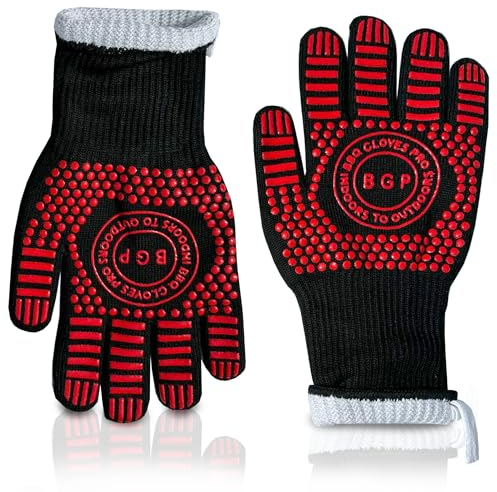 Guantes rojos para barbacoa: 13.4 pulgadas, resistentes al calor, antideslizantes, seguridad de cocina, esenciales para cocinar, hornear, asar a la parrilla y chimenea