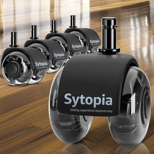 Sytopia Bürostuhl Rollen 10mm x 22 mm, Nur kompatibel mit 1KEA Stuhl (Nicht für 11mm stuhlrollen), 5er Set Rollen für Bürostühle, Super Leise für Hartböden, Teppich, Schwarz, SYT