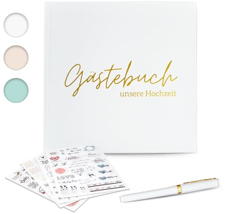 Kardello Gästebuch Hochzeit Blanko mit Gratis Stickern & Stift - Premium Hochzeitsgästebuch mit 100 Seiten - Hochzeit Gästebuch mit extra dickem Papier – Weiß
