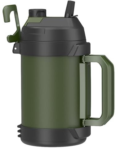Zukro Isolierter Wasserkrug aus 18/8 Edelstahl, hält 48 Stunden kalt | Große dreiwandige Metall-Wasserflasche mit Strohhalm, auslaufsicher, 3,6 l, für Sport, Camping, Outdoor, Grün