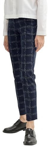 TOM TAILOR 1044864 Pantalon Mia Slim, 35889-Design délicat à Carreaux Bleu Marine, 36W x 30L Femme