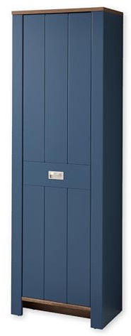 DIJON Garderobenschrank in Parisian Blue, Haveleiche Cognac Optik - Moderner Flurgarderoben Schrank mit viel Stauraum - 65 x 201 x 38 cm (B/H/T)