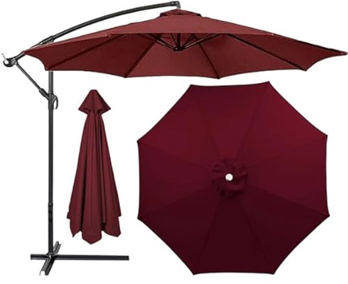 HonunGron Auvent De Remplacement pour Parasol 2m/2,7m/3m, 6 Baleines/8 Baleines Toile De Parasol Déporté Remplacement Pour Cour,Jardin,Plage,Polyester Anti UV 50+ (2M 6-Ribs,Rouge foncé)