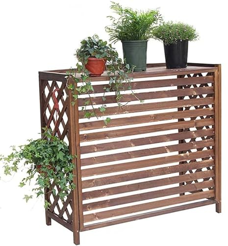 Amunpitic Abdeckung für Klimaanlage, Massivholz Klimaanlage Abdeckung Outdoor Blumenstander Holz, Klimaanlagen-Sichtschutzzaun, Abdeckung Klimaanlage AußEngeräT (85x35x75cm)