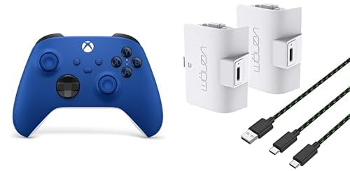 Xbox Wireless Controller Shock Blue+Venom 1100-mAh-Akku mit hoher Kapazität, Doppelpack - Weiß Series X & S One