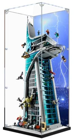 Figures Display Box für LEGO 76269 für Ma-rvel Ave-ngers Tower Acryl, staubdicht, transparent, benutzerdefinierte Vitrine (kein Modell) (Hintergrund A + Spiegel)