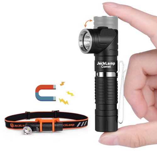 JECKLAMP 90 Degree EDC Flashlight, 1200 Lumens Magnetic, 6 Modes Rechargeable LED Headlamp, Pocket Tactical Flashlight for Working, Camping (Battery Included)
