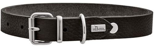 HUNTER Hundehalsband Grenada aus Leder, Farbe: Schwarz, handgefertigt in Deutschland, für Training und Alltag, robust, komfortabel, Schlichtes, Elegantes Design, Größe: XS, Umfang: 24-28 cm