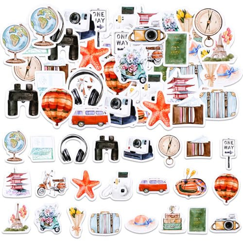 46PCS Scrapbook Stickers,Small Size Travel Stickers Scrapbook Sticker Accessories,Around The World Themed Decor Stickers for Journaling Notebook Water Bottle Album, Phone Case, Laptop, Card Making