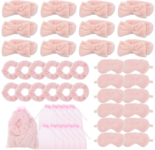 Set da 48 accessori per feste da bambina, 12 fasce rosa, maschere per dormire, elastici per capelli in velluto e borse organizer