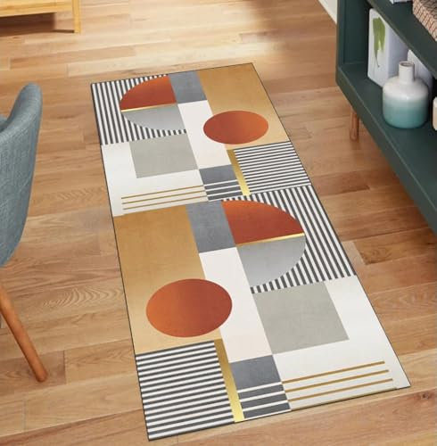 QQrunner Läufer Teppich 60x180CM Modern rutschfest Waschbar Teppichläufer Küche Lang Orange Meterware Küchenläufer Korridor Polyester Wohnzimmer Schmutzfangmatte