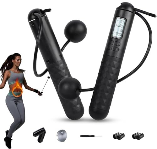 Cuerda de saltar con contador, cuerda de saltar inalámbrica, cuerdas de saltar digitales ajustables, saltar bolas de gravedad, cuerda de saltar pesada con contador para perder peso, quemar calorías