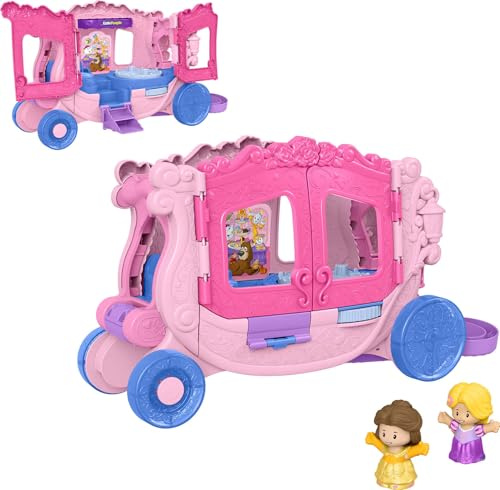Fisher-Price Little People Kleinkindspielzeug Disney Princess Musikkutsche zum Hinterherziehen Spielset mit Spielfiguren für Rollenspiele für Kinder ab 18 Monaten ,JCW72