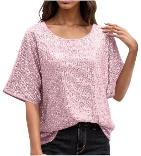 Chemisier Noir Femme Paillettes Vetement Femme Haut Femme Top Blanc Femme Chic Et Elegant Haut A Paillette Femme Soiree Chemisier Transparent Haut Chic Femme Soirée Top A Paillettes Rose M