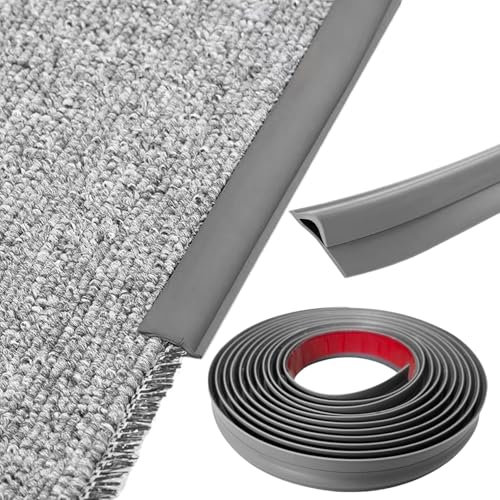 5M Grey Carpet Trim Strip Self Adhesive PVC Laminate Floor Door Strip Door Floor Transition Threshold Trim and Edgings Rubber Flooring Edge Strip, Dark Grey
