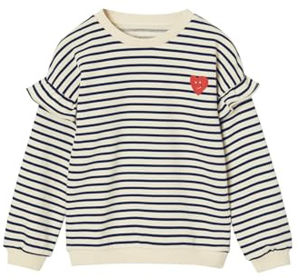 Vertbaudet Mädchen Ringel-Sweatshirt, Volantärmel Marine 98/104